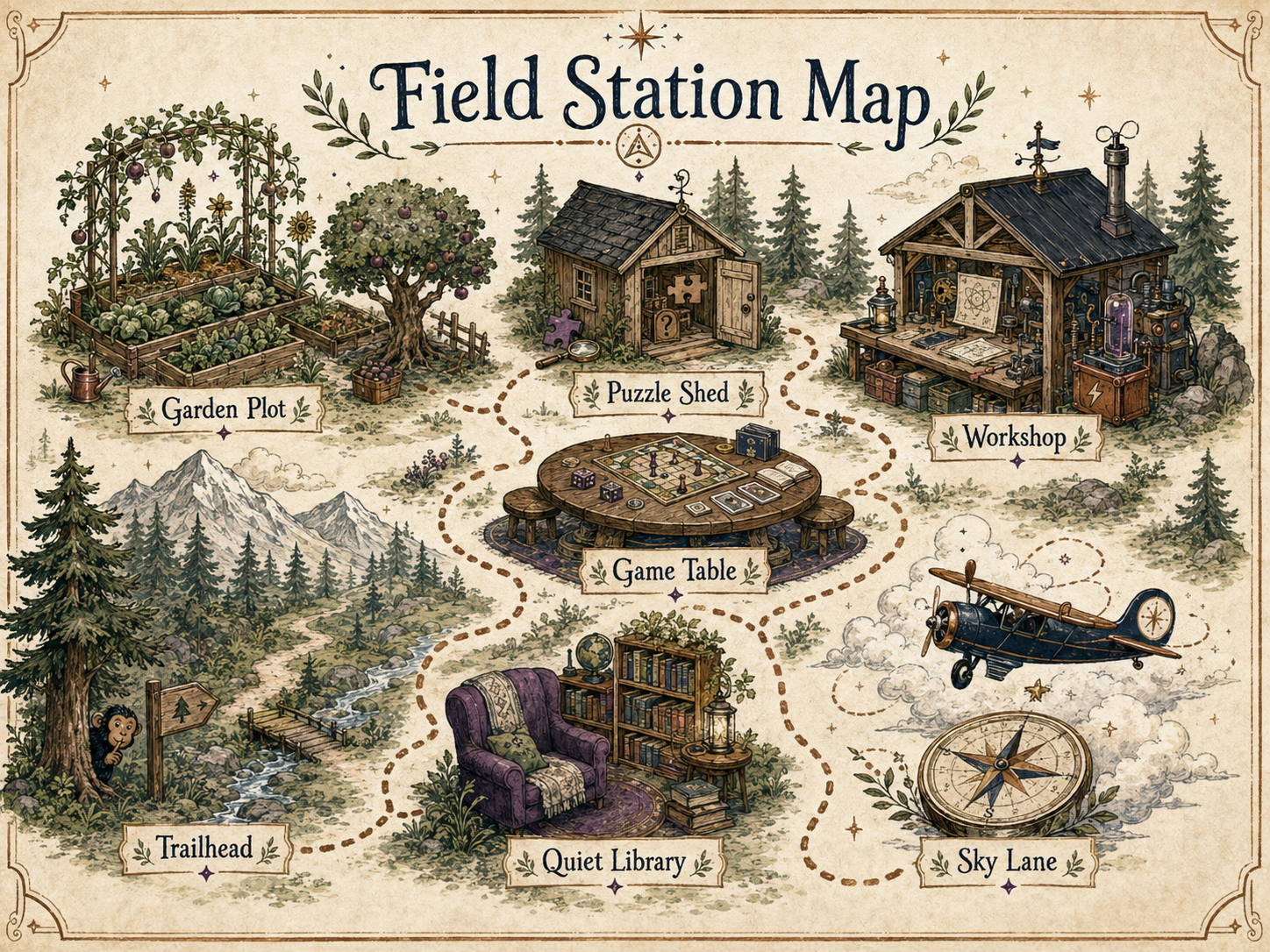 Field Station Map — illustrated overview of all zones